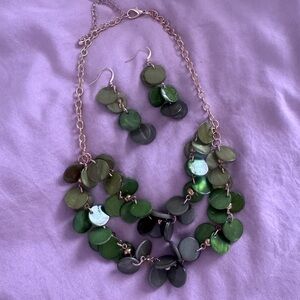 Elegant Green Shell Necklace and Earring Set
